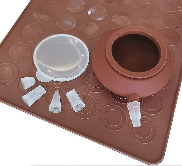 YOUMI Macaron Matte Silikon Bake Matte Form Sett 48 Hull Kapasitet Nonstick Bakeplate Kake Bakeplate Kit Brun Bakeplate Kit Brow Bakeplate Form Wit