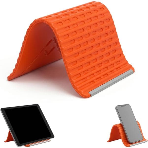 Bärbart hopfällbart telefonställ i silikon (orange), justerbart halkfritt skrivbordsställ är flexibelt och böjbart.