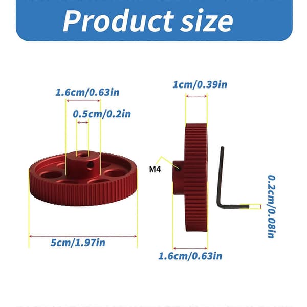 2GT 80T remskive synkront hjul 5 mm boring 2GT tandremsskive 80 tænder til 2.4 3D-printer maskinremtilbehør Red