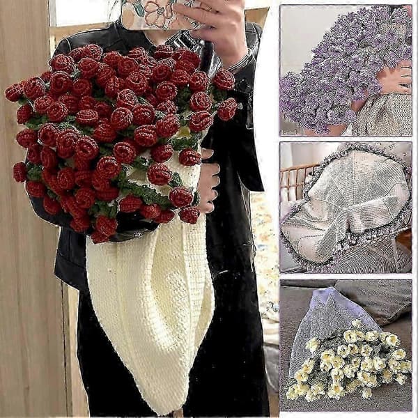 90 cm heklede blomsterteppe uferdig DIY strikket teppe for kvinner Morsdagsbukett bursdagsgave - POP Blue
