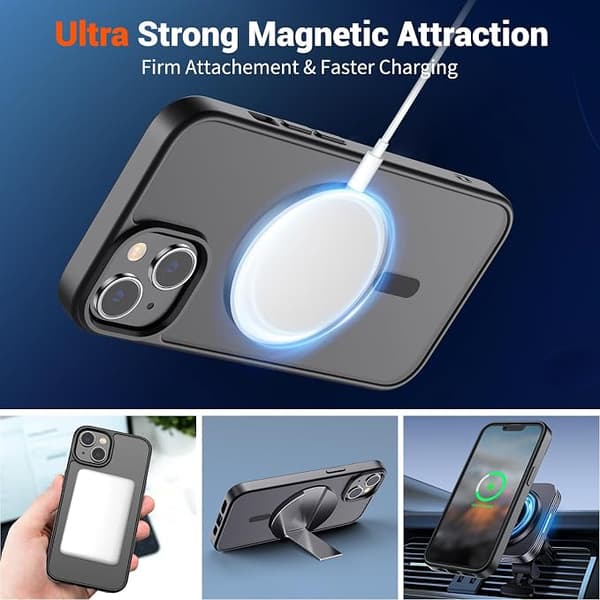 SUPFINE Magnetic Case for iPhone 15pro, MagSafe Compatible, Military Grade Drop Protection, Translucent Matte Shockproof Case, Black iphone15pro black