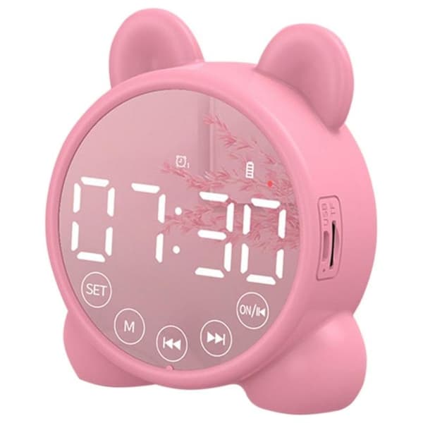Vækkeur til Børn Bluetooth Højttaler Seng Clock, Spejl Digital Vækning Temperatur Snooze Timer, Børns Søvntræner