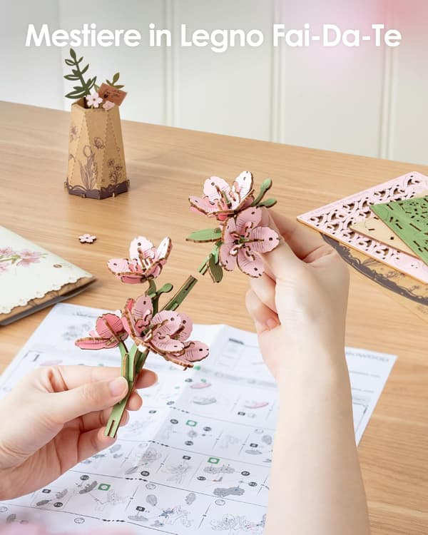 3D træpuslespil, kunstig blomstermodel (kirsebærblomst)