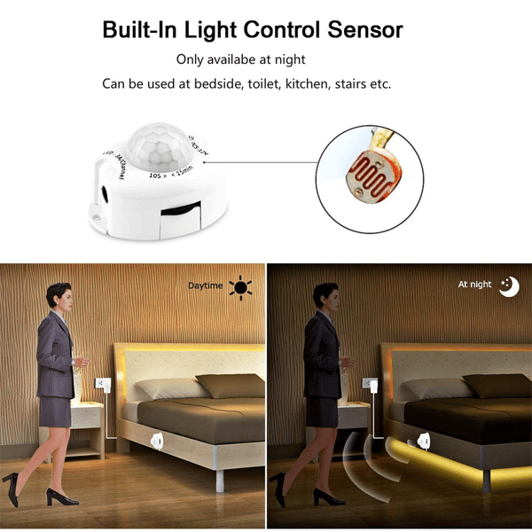 LED-strip med rörelsesensor, vattentät, varmvit belysning med timer för kök, under skåp och trappor 0.3