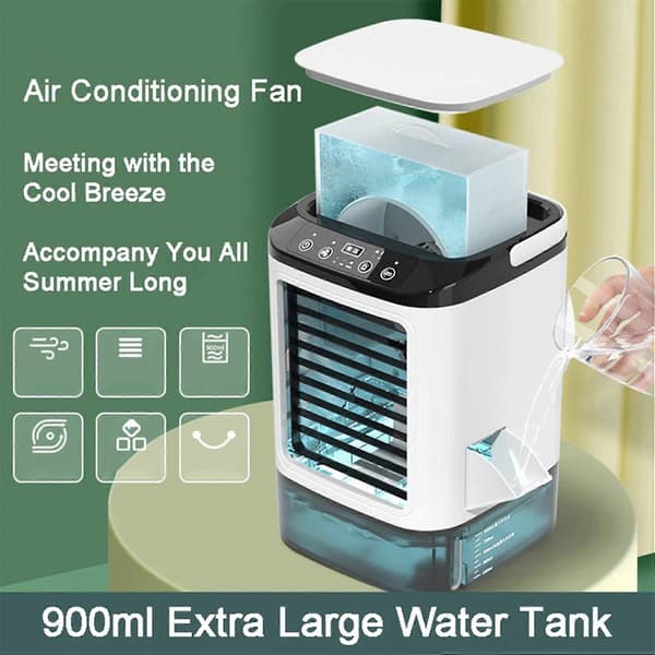 2X Bærbar Aircondition Bærbar Ventilator Dobbelt Spray Ultralyd Atomisering Hastighed Lydløs Luftkøler Blanc