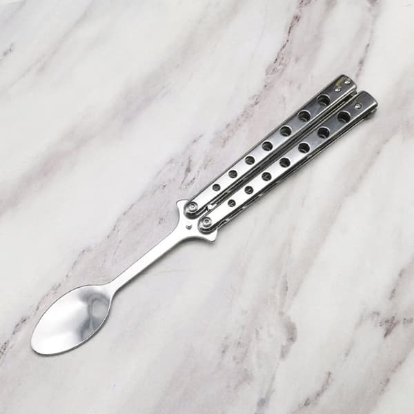 Sammenklappelig sommerfuglegaffel og ske i rustfrit stål til camping Fork