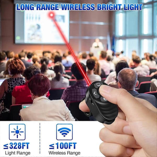 Uppladdningsbar USB Type C Trådlös Presentationsklicker, Fingerring Presentations Powerpoint Klicker