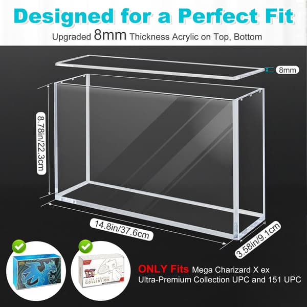 Acrylic Display Case Compatible with Mega Charizard X ex Ultra-Premium Collection UPC & 151 UPC, 8+5mm Thick Magnetic Acrylic Protector Case, UV Mega Charizard X ex UPC case