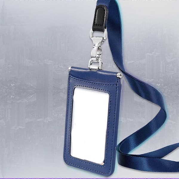 Leather ID Card Holder with Detachable Lanyard for Office Use Black Vertical