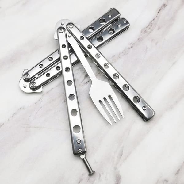 Sammenleggbar sommerfuglgaffel og skje i rustfritt stål for camping Fork