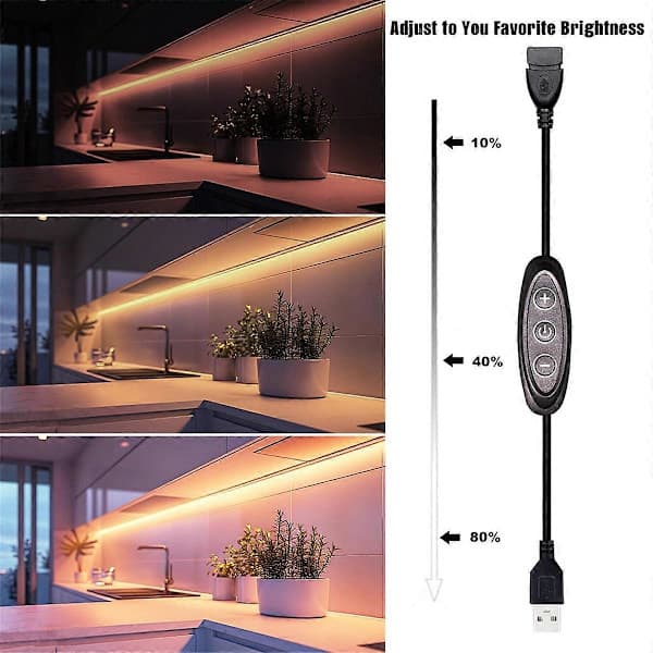 5V USB LED Dimmer Switch, 10-Step Dimming, Female to Male, 2-Pack USB Powered Dimmer for 5V Single