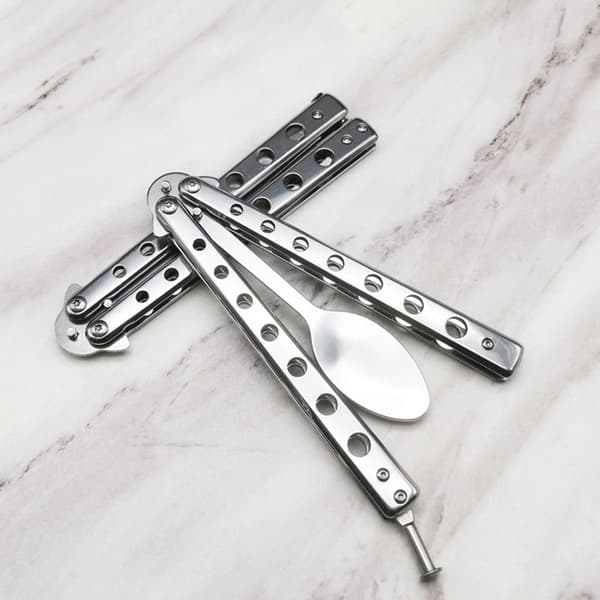 Fällbar fjärilsgaffel och sked i rostfritt stål för camping Fork