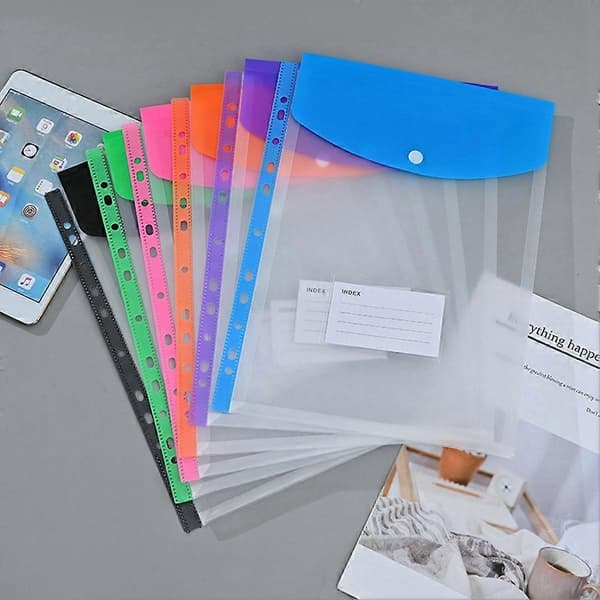 Mappelomme-organisatormapper, 12-pak udvidelige mapper Plastikkuverter Mappemapper til 2/3/4 ringbind