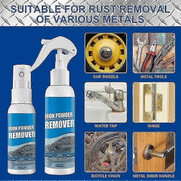Bil Rustfjerner Spray, Jernpulverfjerner, Rustfjerner for Bilhjul, Bil Rustfjerningsspray 100ml/ 1 pièce 30ml