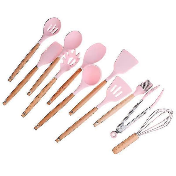 Køkkenredskabssæt i silikone og træ, lyserød A 2PCS