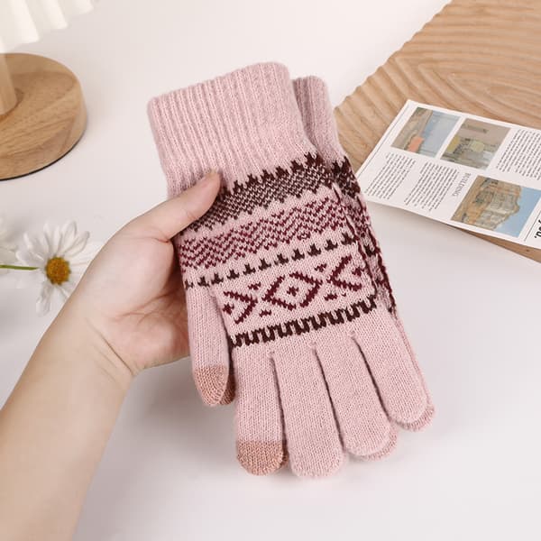 Varma handskar - Vinterhandskar för dam, fina Fair Isle-randiga handskar, varmt fleecefoder, en storlek