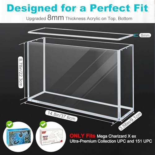 Acrylic Display Case Compatible with Mega Charizard X ex Ultra-Premium Collection UPC & 151 UPC, 8+5mm Thick Magnetic Acrylic Protector Case, UV Mega Charizard X ex UPC case