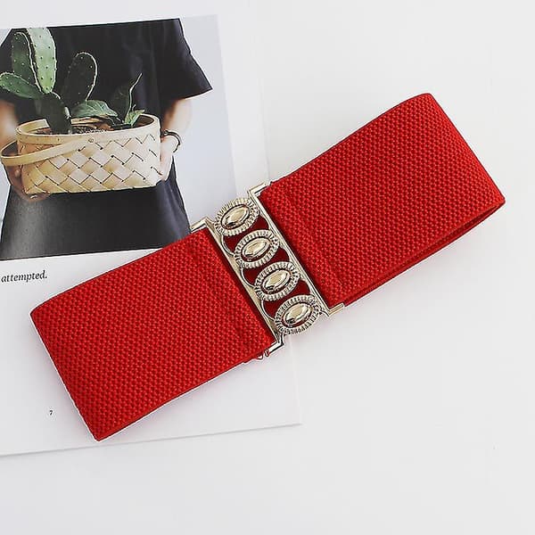 3 st dam breda bälten, elastiskt mode midjebälte, retro stretch midjebälte med guldbuckla