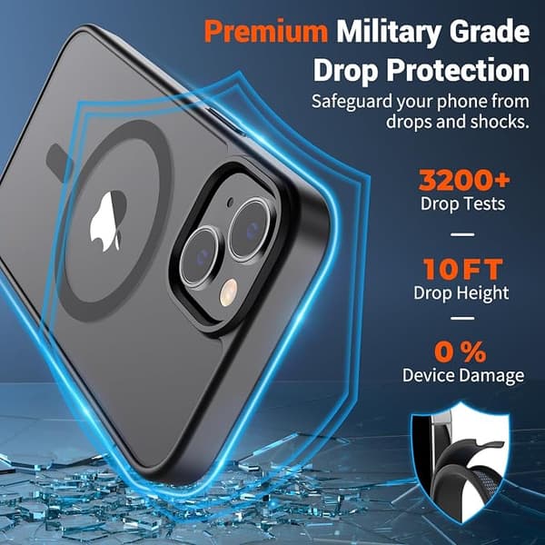 SUPFINE Magnetic Case for iPhone 15pro, MagSafe Compatible, Military Grade Drop Protection, Translucent Matte Shockproof Case, Black iphone15pro black