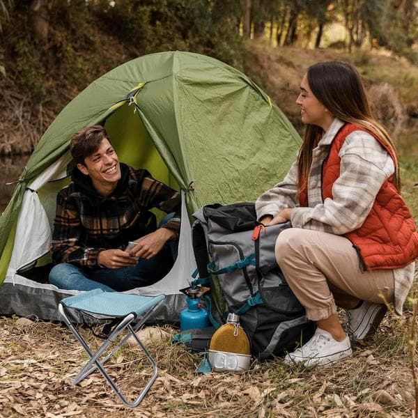 Bærbar sammenklappelig campingstol, 40,6 cm højde, aluminiumslegering, med bæretaske (blå)