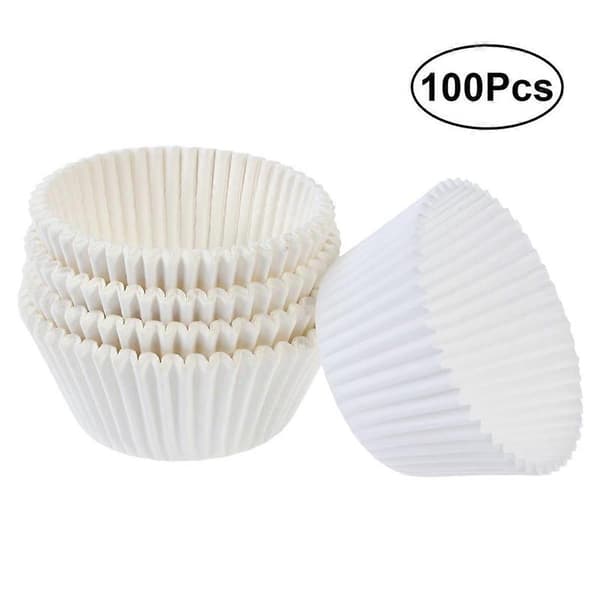 100 stk. bageforme af papir, cupcake-indpakninger, muffinforme, kagekopper til fest (hvid) White