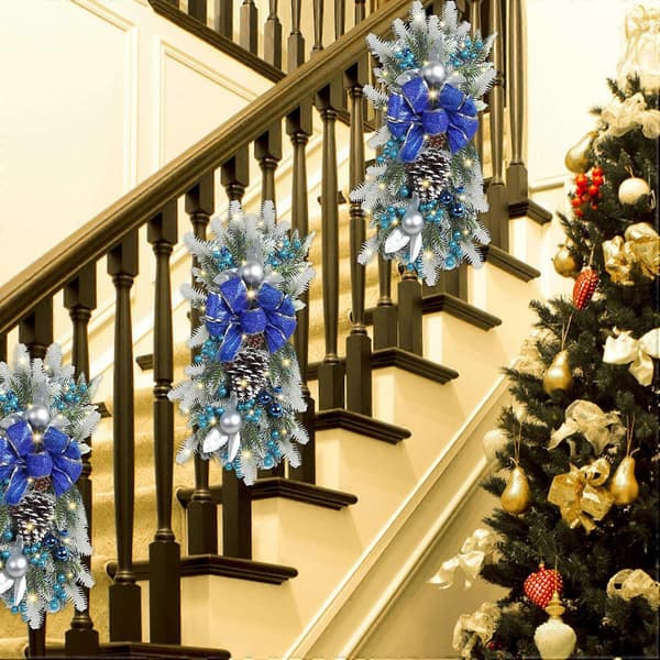 Julekrans Julepynt med bær Julepynt Julekrans med LED-lys Blue 45cm