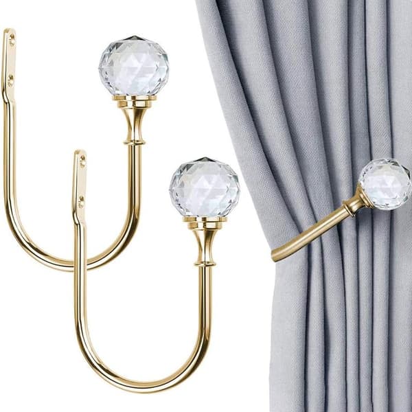 2 stk. U-formede gardiner med transparente krystallkuler for