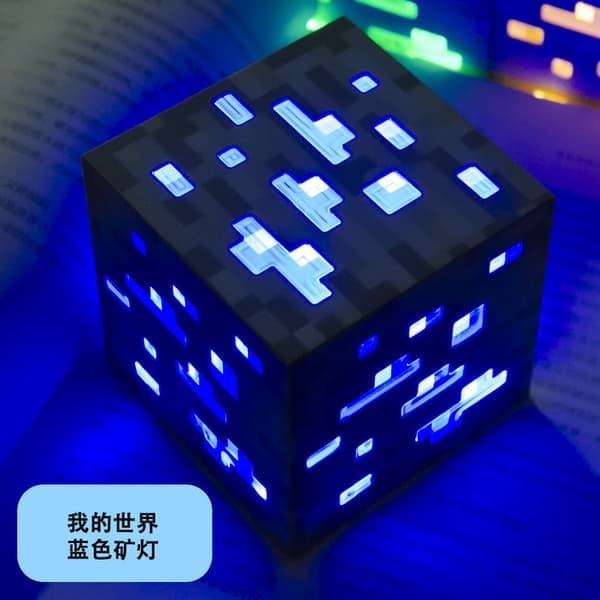 Minecraft Pixel Lampe | LED Skrivebordslampe Dekorativ Natlampe **Blå Mine Blue Mining Lamp