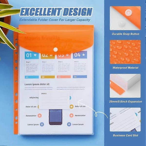 Permelommemapper, 12-pakning utvidbare mapper Plastkonvolutter Permemapper for 2/3/4 ringpermer