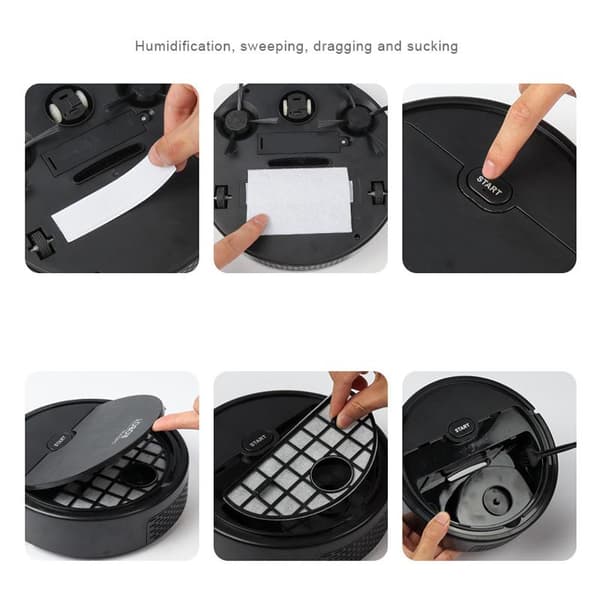 Robot Vacuum Cleaner USB Smart 3-in-1 Suction Sweeping Mopping Function Automatic Vacuum Cleaner for Small Apartments Black