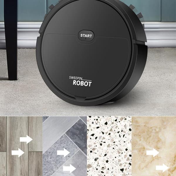 Robot Vacuum Cleaner USB Smart 3-in-1 Suction Sweeping Mopping Function Automatic Vacuum Cleaner for Small Apartments Black