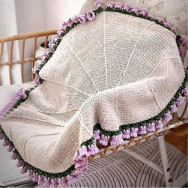 90 cm heklede blomsterteppe uferdig DIY strikket teppe for kvinner Morsdagsbukett bursdagsgave - POP Blue
