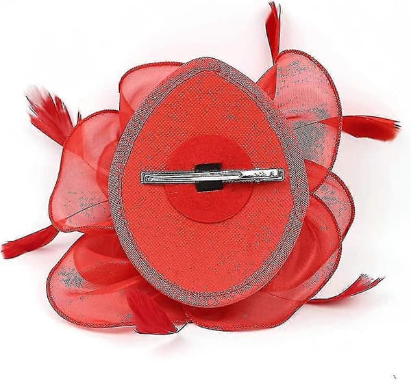 Fjer Mesh Party Hat Blomster Glitter Tiara Klips Og Pandebånd Til Kvinder Red