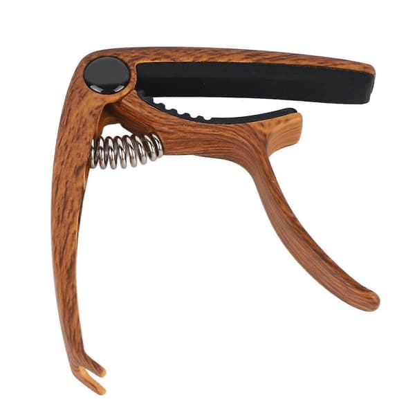 Gitarr Capo Metall Justerbar Fjäderspänning Capo för Akustisk El Ukulele Bas Brun Träkorn