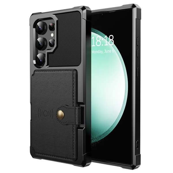 Samsung S25 Ultra Shockproof Case with Wallet - Black Black Svart black
