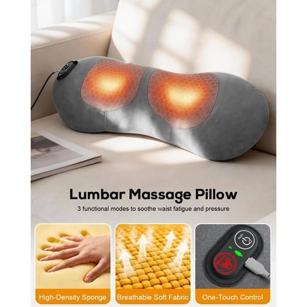 3-in-1 Lumbar Massager with Heat, Vibration, and Stretch Functions, Ergonomic Lumbar Support Pillow in m,z