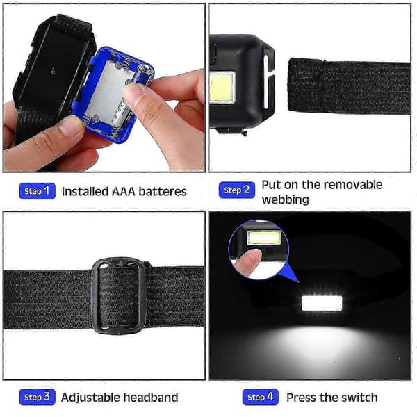 30 stk LED Hodelykt Lommelykt for Voksne Barn Utendørs Hodelykter med Justerbart Hodebånd blå svart