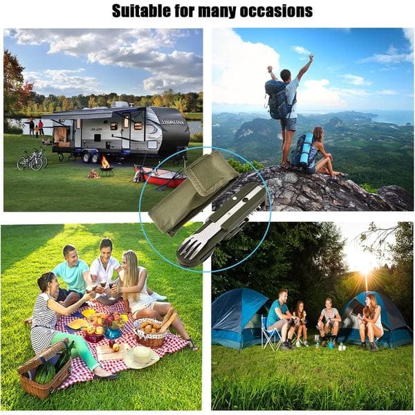 Fällbart campingbestickset i rostfritt stål - Multifunktionella utomhusbestick resebestick (1 styck)
