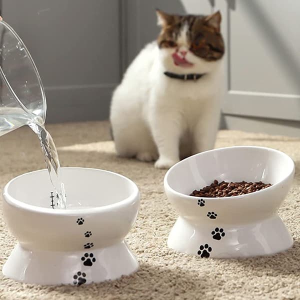 Vit keramisk kattmatskål, 100 ml