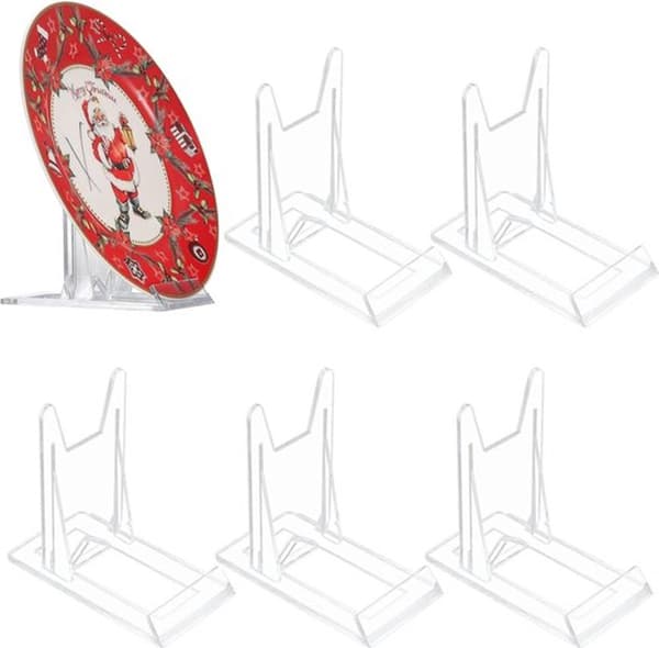Plate Stands 6-pack - Adjustable Holder for Decorative Plates - Acrylic Book and Cookbook Stand for Tabletop Display