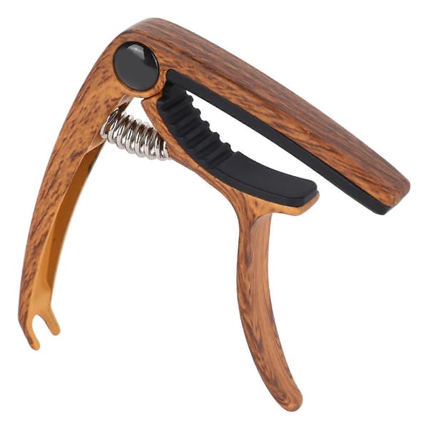 Gitarr Capo Metall Justerbar Fjäderspänning Capo för Akustisk El Ukulele Bas Brun Träkorn