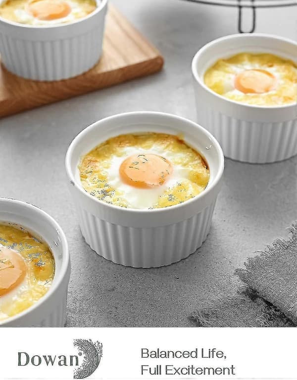 Creme Brulee Ramekins Set om 6, Porslin Souffléformar för Bakning & Desserter 2.75cm