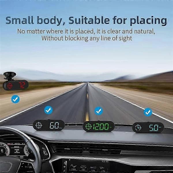 Digital bil GPS hastighetsmätare, bil HUD Head Up Display med hastighet MPH, kompass körriktning, påminnelse om trötthetskörning