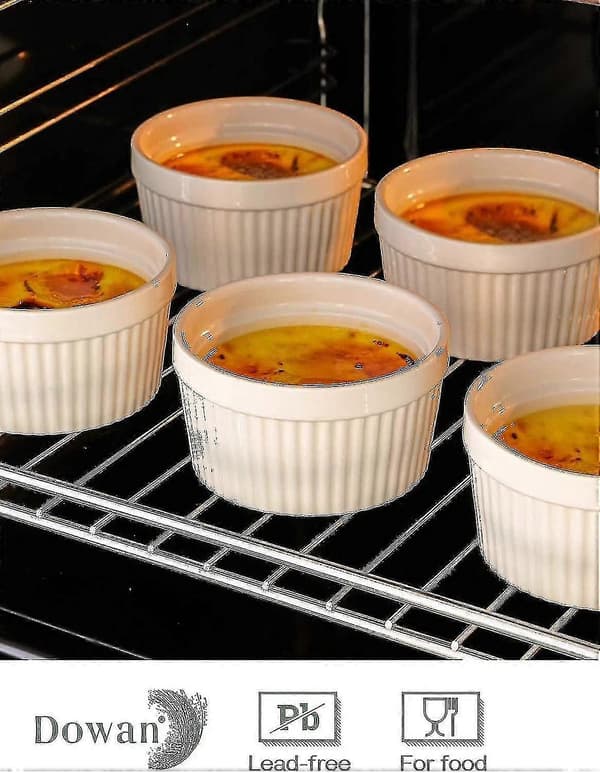 Creme Brulee Ramekins Set om 6, Porslin Souffléformar för Bakning & Desserter 2.75cm