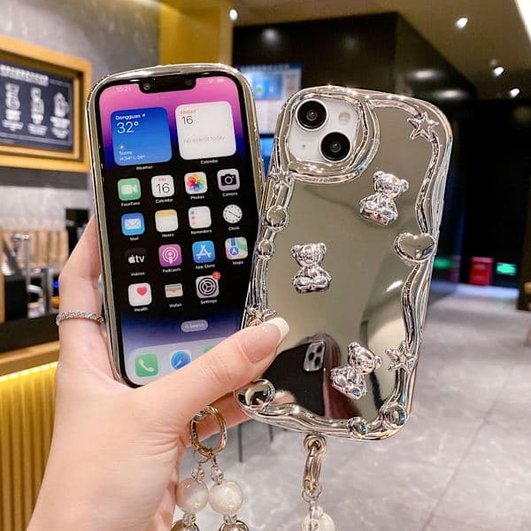 Galvanized Mirror Phone Case, Suitable for iPhone 15 Series Phone Case + Bracelet (iPhone 15 Pro) iPhone 16PROMAX