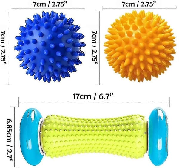 Fotmassagerulle Spetsig boll Fotvärk Lindring Massager 3-pack (blå)