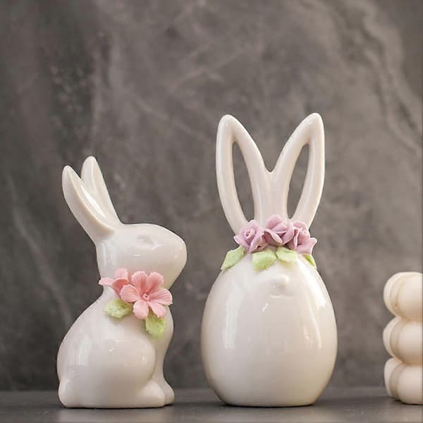 Påsk Keramisk Kaninprydnad med Blomma Vår Heminredningspresent A