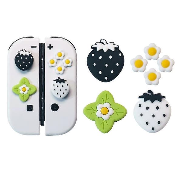Håndtag joystick-kappe Søde knapkapper Silikone tommelfingergrebssæt X5N5 black and white for switch