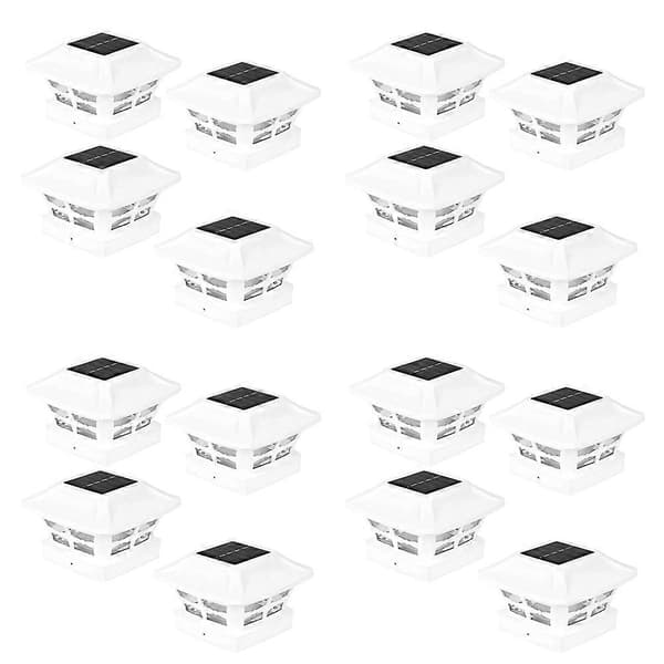 4X Solcelle stolpehetter 2 lysmoduser LED dekk gjerdehette lys for 4x4 trestolper hagedekorasjon varmhvit Vit