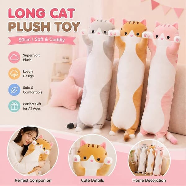 Lång Katt Plyschkudde 50cm Stretchig Kramkudde för Sömn Pink 1pcs